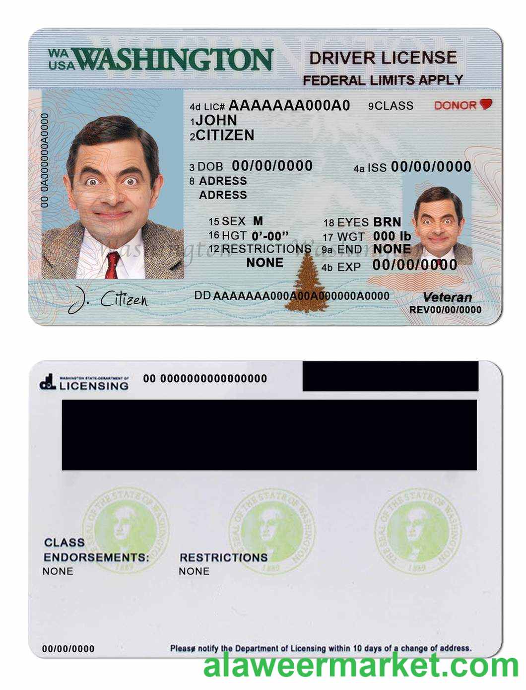 USA Washington driving license template in PSD format (2018 – present)